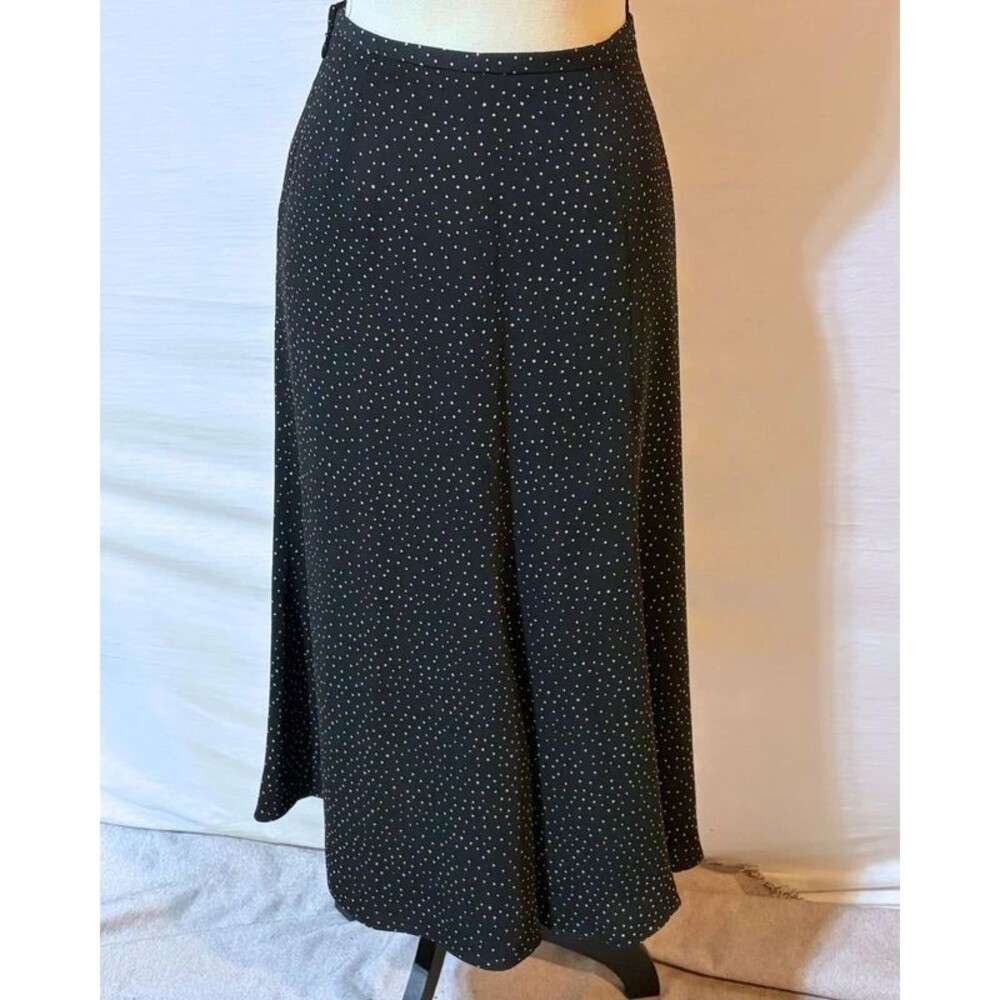 Liz Claiborne Petite Black Cream Dot Pleated Skirt Size 2P Midi Work Skirt